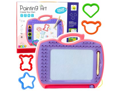 Magnetická Mazací Tabule s Posuvníkem a Razítky Růžová