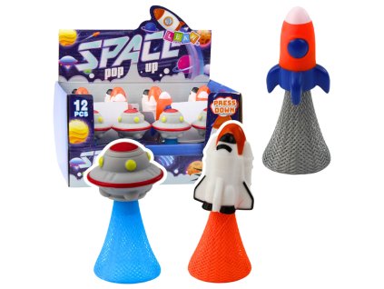 Skákající Kosmická Loď na Pružině s Barevnými Světly 11cm Mix