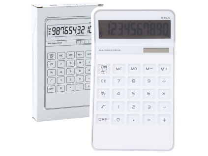 Kancelářská Kalkulačka Klasická 10D Displej 10-Místný Solární Bílá