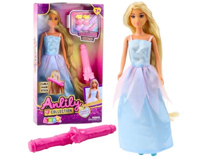 Panenka Anlily v plesové sukni s dlouhými vlasy k úpravě, kulma a sponky