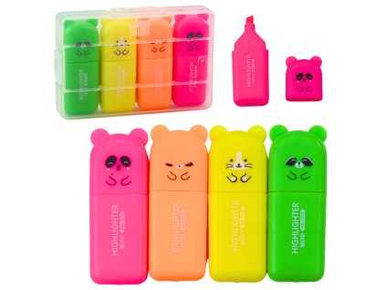 Sada Mini Zvýrazňovače Medvídci Barevné Plastové Pouzdro 5ks