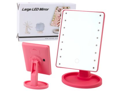Kosmetické Zrcátko s 16 LED Diody a Stojánkem Nastavení Růžové