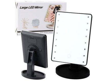 Kosmetické Zrcátko 16 LED Diody S Podstavcem Nastavitelná Černá
