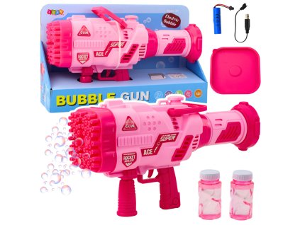 Velká Elektrická Pistole Na Mýdlové Bubliny 64 Otvorů Růžová