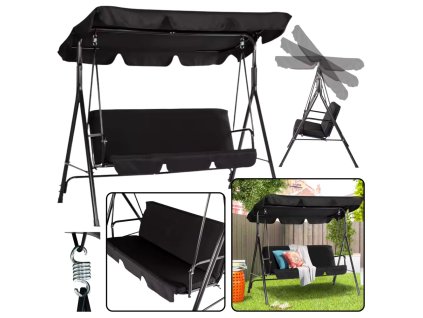 Zahradní houpačka pro tři osoby s matrací, černá