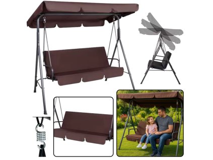 Třímístná zahradní houpačka s matrací, hnědá