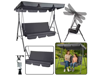 Zahradní Houpačka Třísedačka S Matrací Šedá