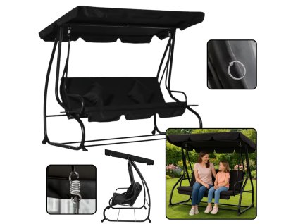 Čtyřmístná Zahradní Houpací Houpačka Volně Stojící s Stříškou Černá