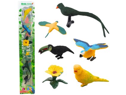 Sada Mini Figurky Exotických Ptáků Hibiscus Žlutý 4-11cm 6ks