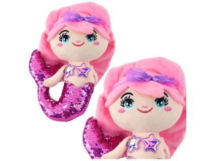 Plyšová Siréna Mazlíček s Třpytivým Ocasem Růžovo-Fialová 28cm