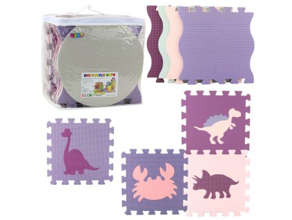 Měkký Edukační Puzzle Koberec Ohrádka Pěna EVA Růžová Fialová 25ks