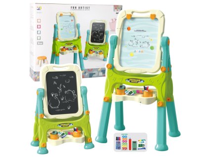 Oboustranná vzdělávací tabule se stojanem a příslušenstvím zelená 3v1