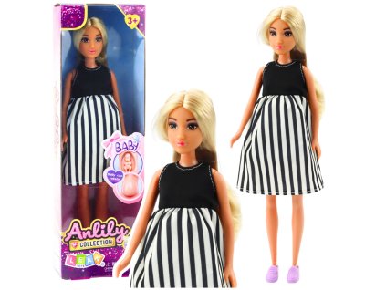 Těhotenská panenka Anlily s pruhovanými šaty a děťátkem
