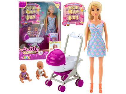 Panenka Anlily Maminka s Dvěma Dětmi Kočárek Dětské Doplňky