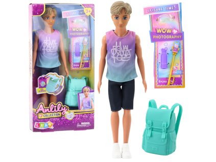 Panenka Anlily Chlapec s Batohom Nápojmi Brýlemi Selfie Tyčí