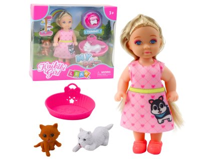 Sada Mini Panenka s Pejskem a Kočičkou Pelíšek Miska s Jídlem