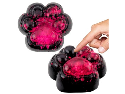 Antistresová smyslová mačkací kočičí tlapka černá růžový třpyt