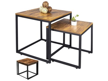 Sada Kvadratických Konferenčních Stolků 2v1 Rustikální 45x50cm 40x45cm