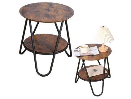 Kulatý Kávový Stůl S Další Poličkou Industriální Vintage 40x42cm
