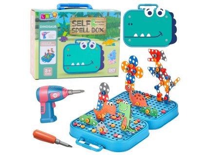 Sada DIY Šroubovací Kufřík Puzzle Dinosauři Kostky Vrtačka 228ks