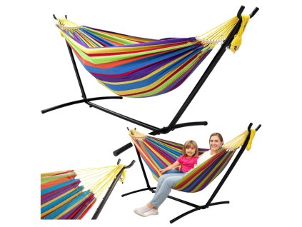 Zahradní Houpací Síť se Stojanem pro Dvě Osoby Barevná 200x120