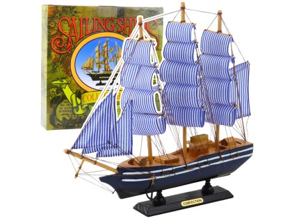 Dekorativní sběratelský model loď plachetnice modro-bílá 33x31cm