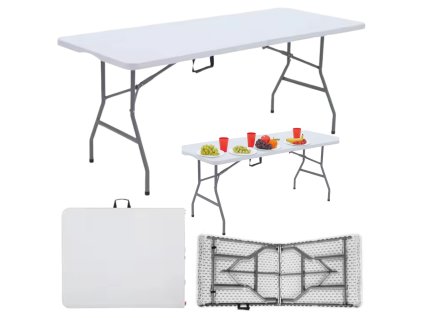 Skládací cateringový stůl s blokací, bílý 180 x 74 cm