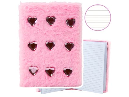 Plyšový Zápisník Linky Krystalová Srdce Růžový A5 80 Listů