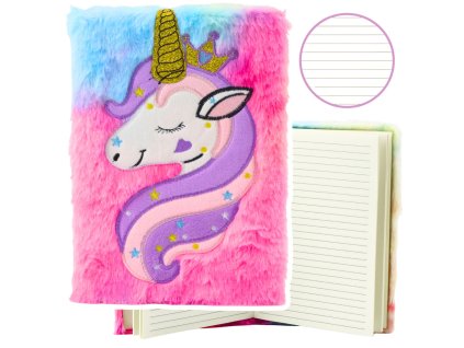 Plyšový Zápisník Linkovaný Jednorožec se Zlatým Rohem A5 80 Listů