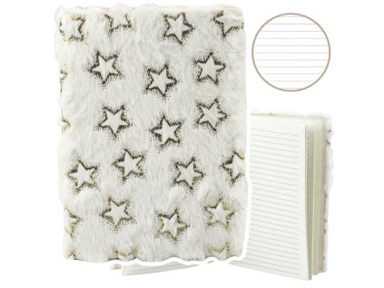 Plyšový Zápisník Linkovaný Zlaté Hvězdy Bílý A5 80 Listů