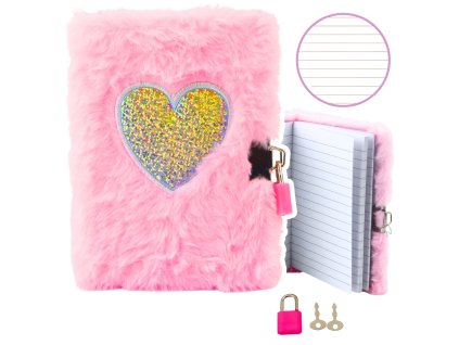 Pluszový Diář Zámek Klíček Srdce Růžová A6 80 Listů