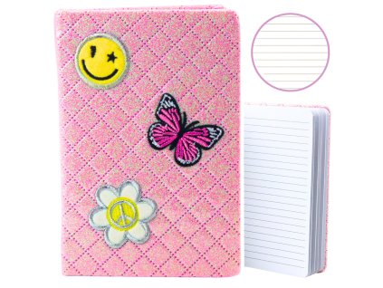 Zápisník Linkovaný Brokátový Nálepky Růžový B6 80 Listů