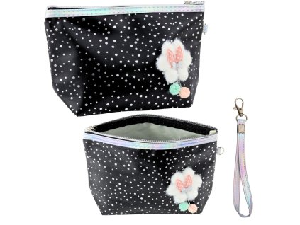 Kosmetická taštička Lesklé Tečky Černá s Mašlí 23x16 cm