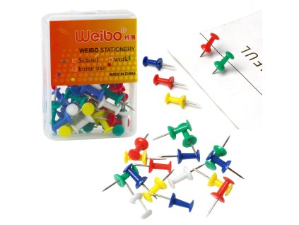 Sada Špendlíky Na Korkovou Tabuli Kancelářské Školní Barevné 40ks