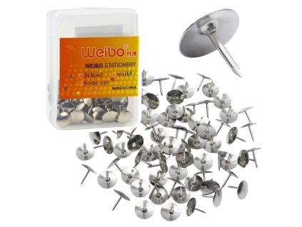 Sada Hřebíčků s Plochou Hlavou Kancelářské Školní Stříbrné 40ks