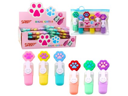 Sada Mini Zvýrazňovače S Tlapkou V Pouzdru Barevné 6ks 8cm