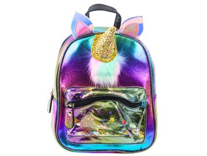 Dětský batoh s rohem jednorožce Pohyblivé Konfety Duha 25cm 4,5L