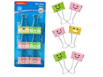 Sada Barevných Kancelářských Kancelářských Klipů Na Papír S Úsměvy 6ks 32mm