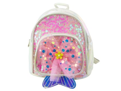 Dětský Batoh S Flitry Tylová Mašle Bílý 20cm 3,8L