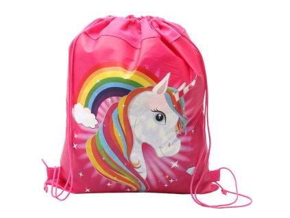 Školní pytel na obuv a tělocvik Jednorožec Duhový Růžový 35x27 cm