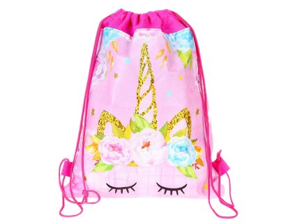 Školní pytel na boty a gymnastický úbor Jednorožec Květiny Růžový 35x27 cm