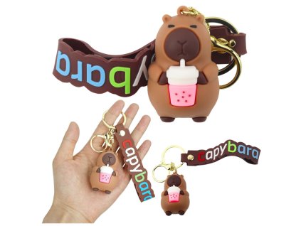 Přívěsek Figurka Kapybara S Hrníčkem Závěs Karabinka Kroužek
