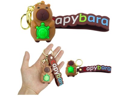 Závěsná klíčenka Kapybara s želvou - silikonový přívěsek s karabinkou a kroužkem