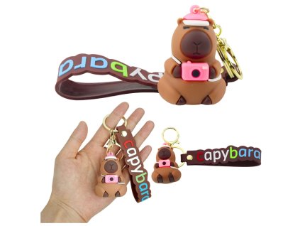 Přívěsek Figurína Kapybara s Fotoaparátem a Čepicí Závěska Karabina Kroužek