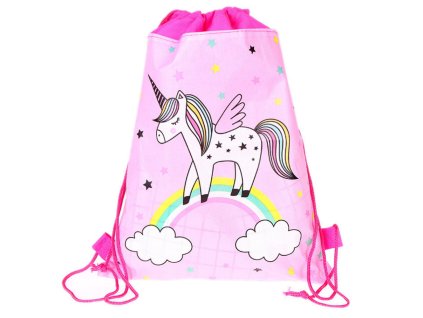 Školní pytel na obuv Tělocvičný úbor Jednorožec na duze Růžový 35x27cm
