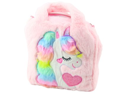 Dětská Plyšová Taška s Jednorožcem Nastavitelný Popruh Růžová 24x9cm