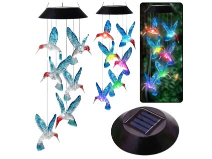 Zahradní Solární LED Zvonkohra Kolibřík Modrá 70cm