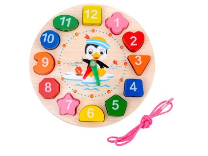 Dřevěné Edukační Hodiny Montessori Nauka Času Kostky na Navlékání