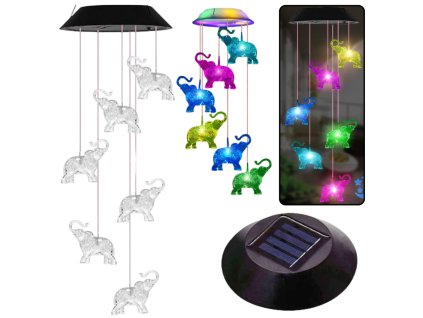 Solární Zahradní LED Lampy Zvonkohra Barevní Sloni 70cm