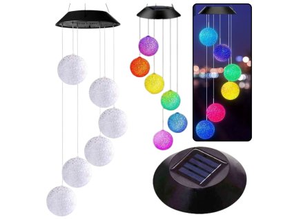 Solární Zahradní LED Lampa Zvony Barevné Koule 70cm